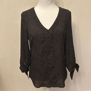 Fortune + Ivy black patterned mixed media long sleeve blouse Size S EUC